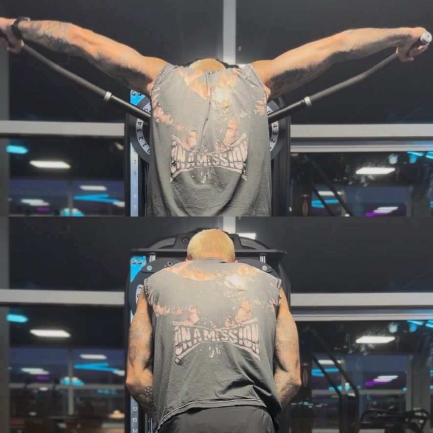 Danny performing lateral raises — top and bottom views of the movement